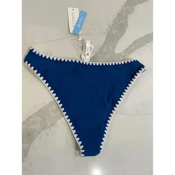 Women’s Cupshe NWT Cheeky Bikini Bottoms Navy with White Stitching Size Medium - Picture 4 of 4